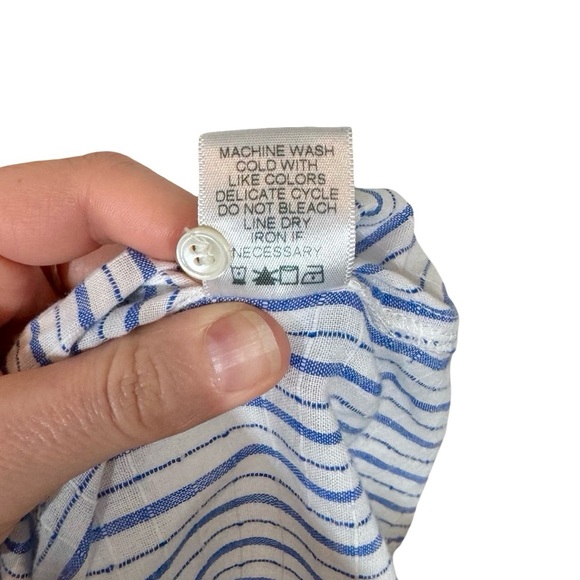 Xirena Beau Boyfriend Button Down Shirt in Tide Blue Stripes Pattern Mixing - Picture 12 of 13